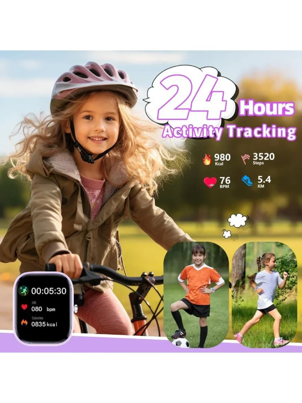 Smart Kids Fitness Watch - 19 Sport Modes, DIY Dial, Waterproof, Sleep Monitor